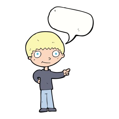 konuşma balonu ile işaret karikatür mutlu çocuk