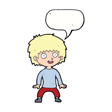 çizgi film heyecanlı çocuk konuşma baloncuğu ile