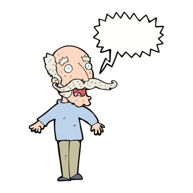 Karikatür ihtiyarı şaşkınlık içinde konuşma baloncuğuna boğuyor.