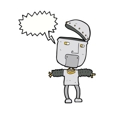 Konuşma baloncuğu ile açık kafalı komik çizgi film robotu