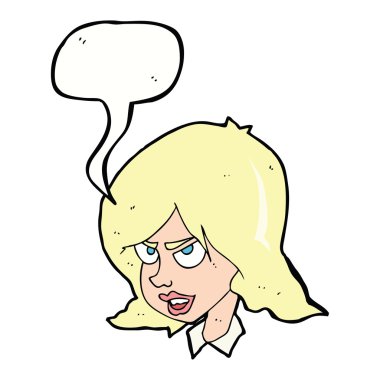 karikatür rahatsız kadınla konuşma balonu