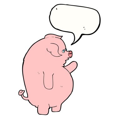 Konuşma baloncuklu şişko domuz.