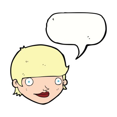 çizgi film mutlu kadın yüzü ile konuşma kabarcığı