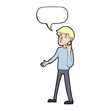 Çizgi filmdeki adam konuşma balonuyla soru soruyor.