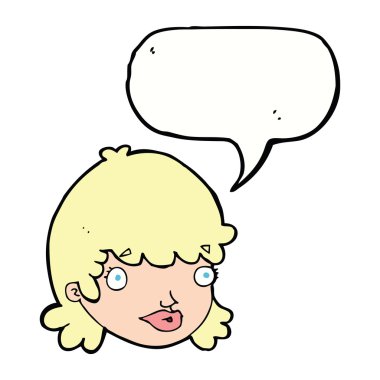 Konuşma baloncuklu bir kadın yüzü.