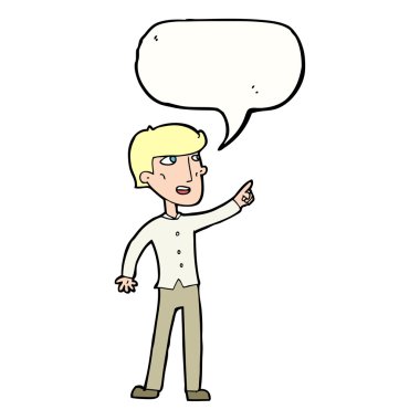 Çizgi filmci konuşma balonunu işaret ediyor.