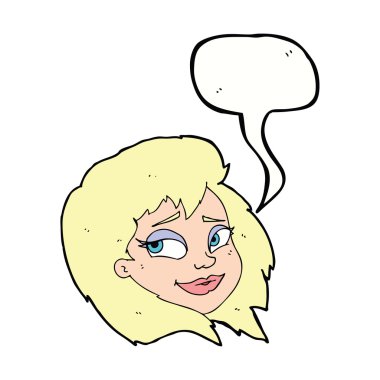 çizgi film mutlu kadın yüzü ile konuşma kabarcığı