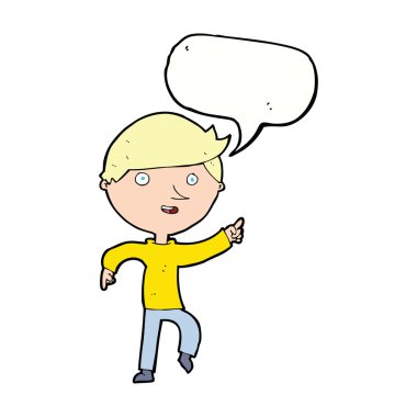 Mutlu çizgi film konuşma baloncuğuyla işaret ediyor