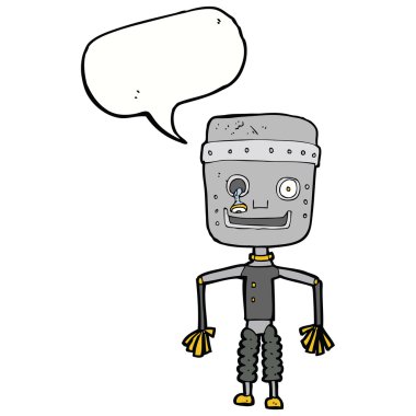 Konuşma baloncuklu yaşlı robot.