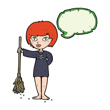 çizgi film güzel cadı kız konuşma balonu ile