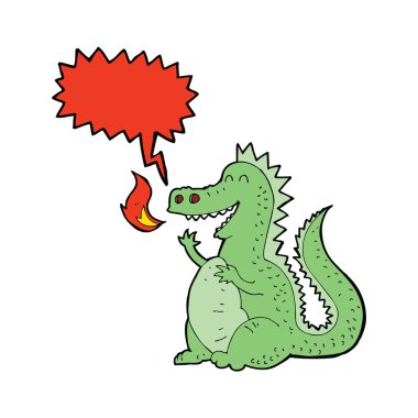 çizgi film ateş püskürten ejderha konuşma kabarcığı ile