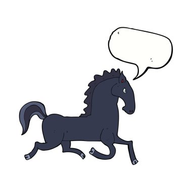 Konuşma balonlu siyah aygır.