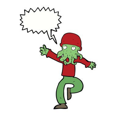 Konuşma baloncuklu uzaylı yaratık adam.