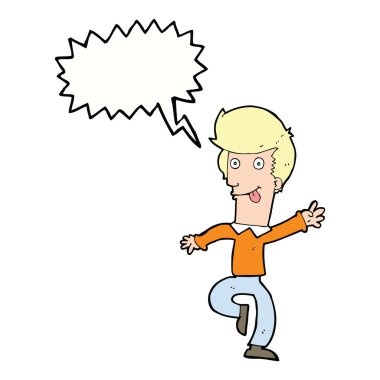 Çizgi film adamı konuşma balonuyla dans ediyor.