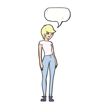 karikatür modern çekici kadın konuşma balonu ile