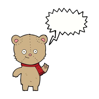 çizgi film ayıcığı konuşma baloncuğuyla el sallıyor