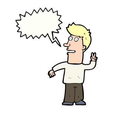 Çizgi film adamı konuşma balonuyla barış işareti yapıyor.