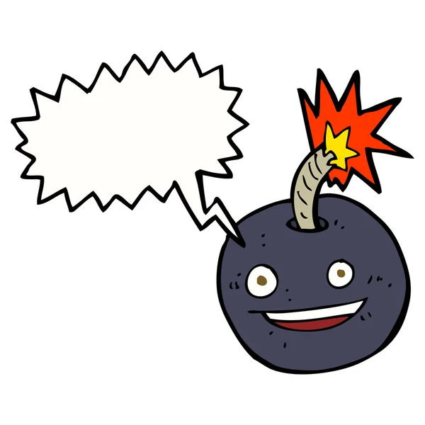 Cartoon burning bomb with speech bubble — Stock Vector