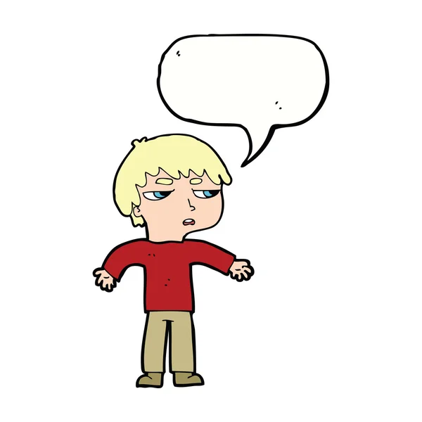 Cartoon annoyed boy with speech bubble — Stock Vector