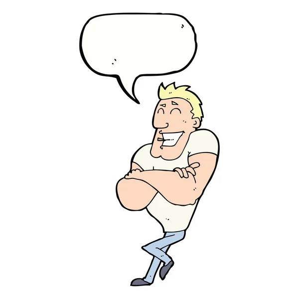 Ragazzo del muscolo del fumetto con la bolla di discorso — Vettoriale Stock