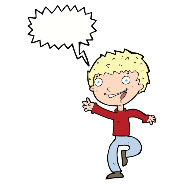Karikatur aufgeregter Junge mit Sprechblase — Stockvektor