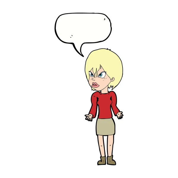 Cartoon geërgerd vrouw met tekstballon — Stockvector