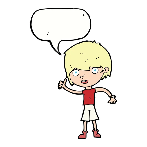 Niño de dibujos animados con actitud positiva con burbuja del habla — Vector de stock