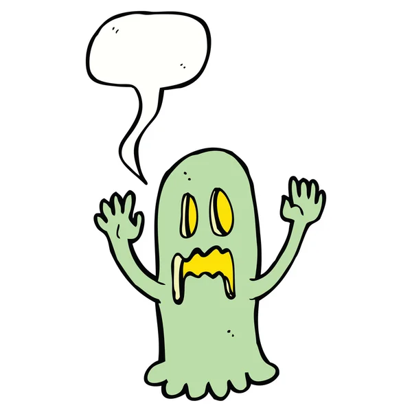 Dibujos animados fantasma espeluznante con burbuja de habla — Vector de stock