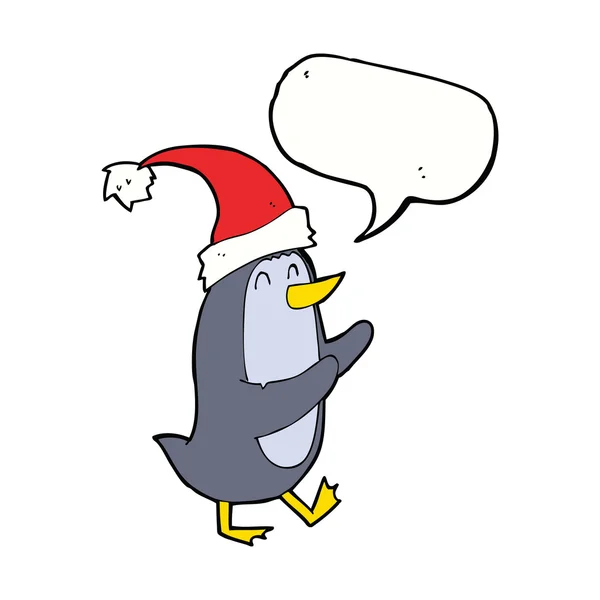 Мультяшный рождественский пингвин с речевым пузырем — стоковый вектор