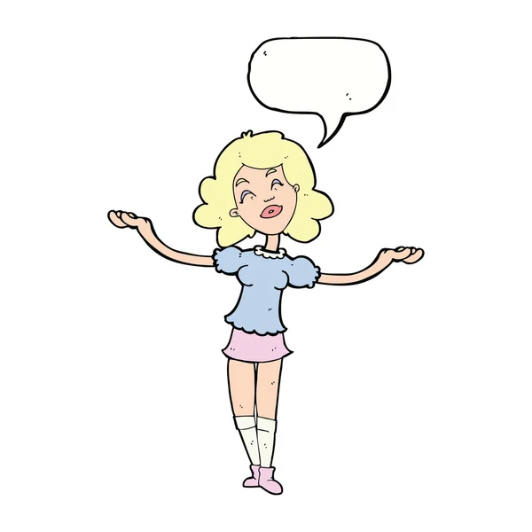 Femme dessin animé prenant louange avec bulle de parole — Image vectorielle