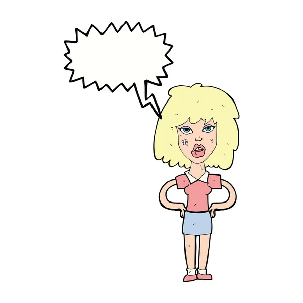 Cartoon harte Frau mit Sprechblase — Stockvektor