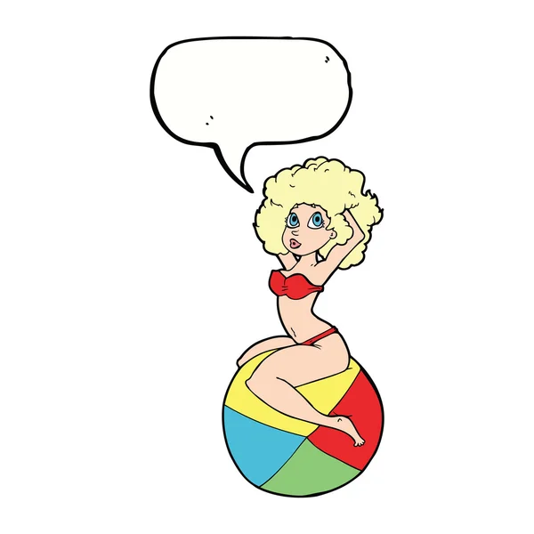 卡通人物女孩坐在球上，满嘴泡泡 — 图库矢量图片