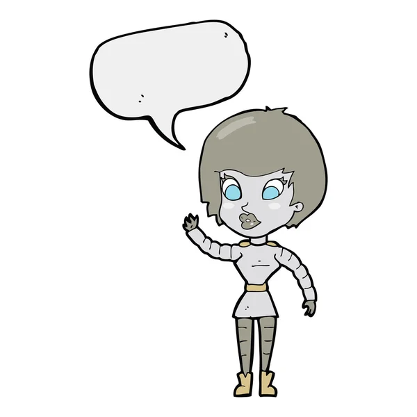 Cartoon robô mulher acenando com bolha de fala — Vetor de Stock