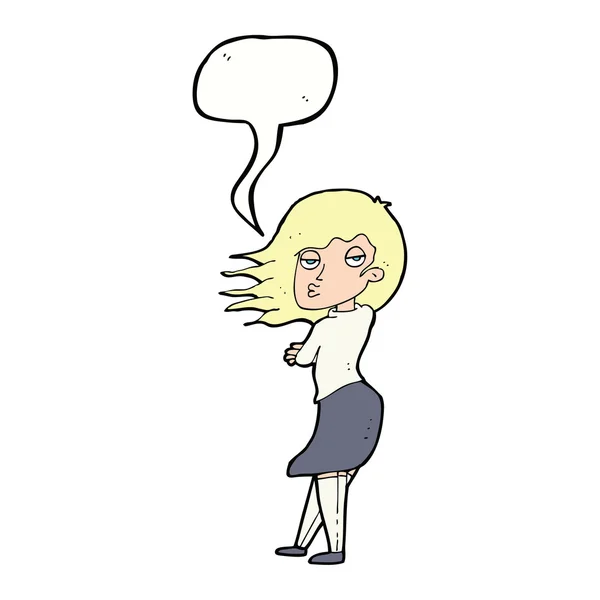 Femme dessin animé faisant visage photo avec bulle de parole — Image vectorielle