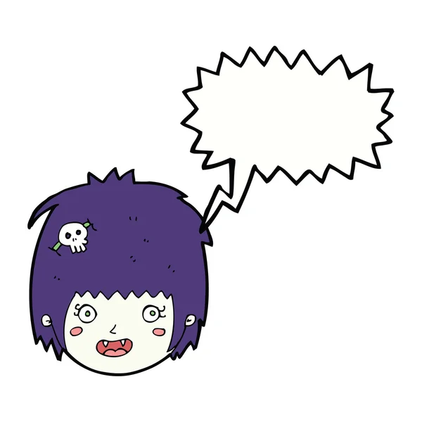 Cartoon glücklich Vampirmädchen Gesicht mit Sprechblase — Stockvektor