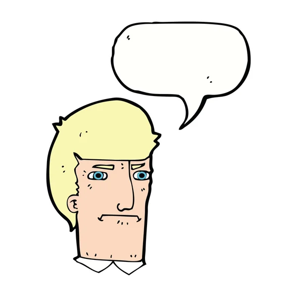 Hombre de dibujos animados estrechando los ojos con burbuja del habla — Vector de stock