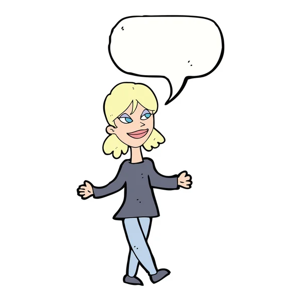 Femme dessin animé sans soucis avec bulle de parole — Image vectorielle