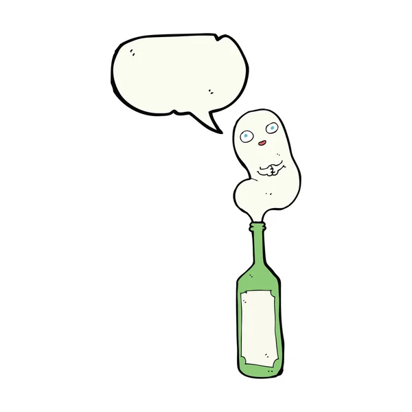 Karikaturengeist in Flasche mit Sprechblase — Stockvektor