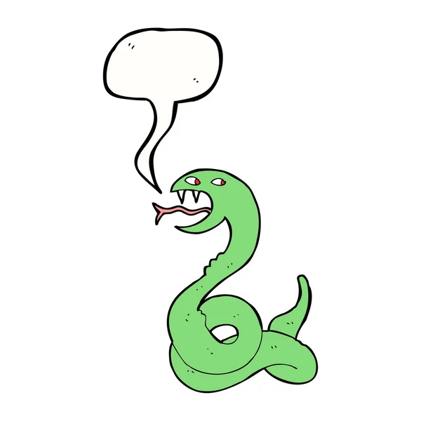 Dibujos animados siseando serpiente con burbuja del habla — Vector de stock