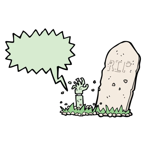 Cartoon-Zombie steigt mit Sprechblase aus dem Grab — Stockvektor