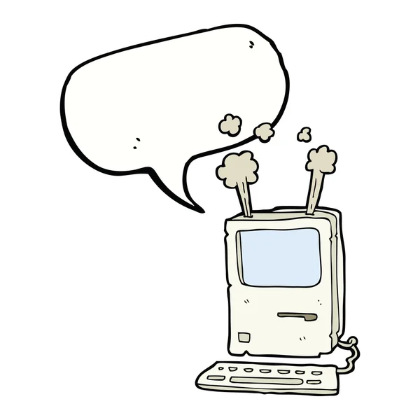 De oude computer cartoon met tekstballon — Stockvector