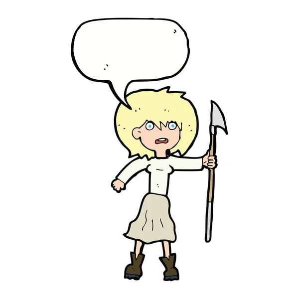 Karikatur Frau mit Harpune mit Sprechblase — Stockvektor