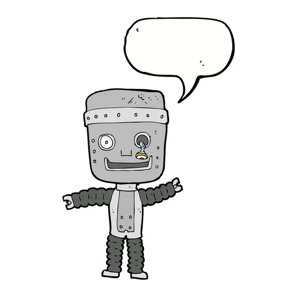 Robot kartun lucu dengan gelembung ucapan - Stok Vektor