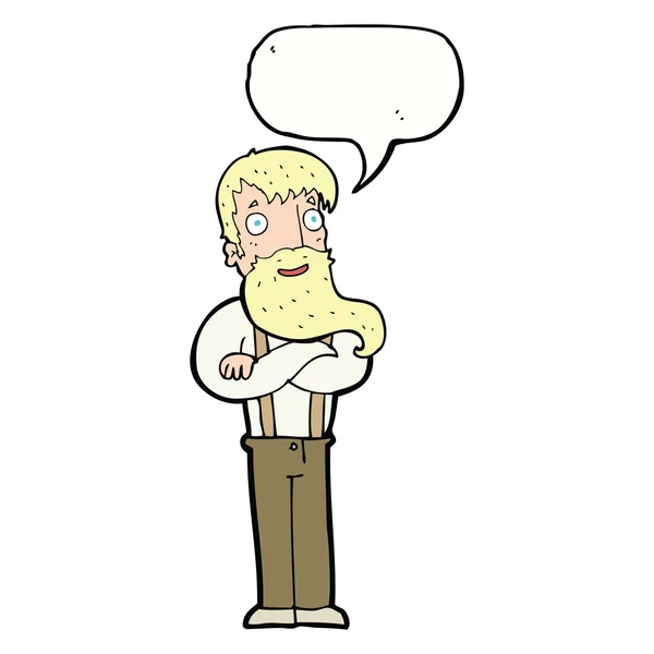 Καρτούν γενειοφόρος hipster άνθρωπος με φούσκα ομιλία — Διανυσματικό Αρχείο