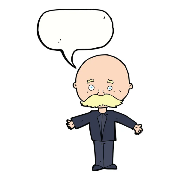 Kreslený muž s knírkem a řečovou bublinou — Stockový vektor