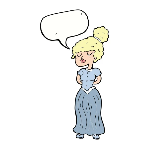 Cartoon vrij Victoriaanse vrouw met tekstballon — Stockvector
