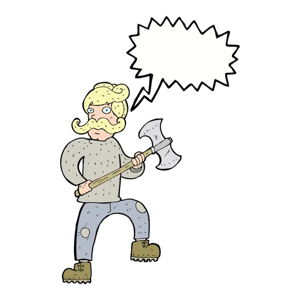 Hombre de dibujos animados con hacha con burbuja de habla — Archivo Imágenes Vectoriales
