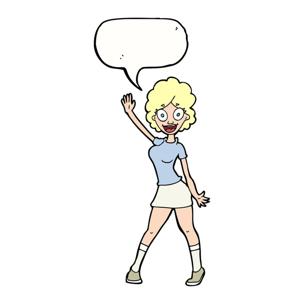Femme dessin animé dansant avec bulle de parole — Image vectorielle