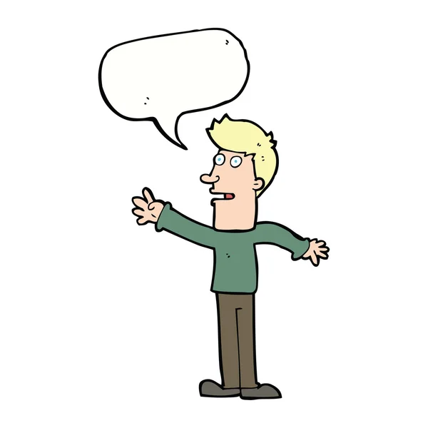 Cartoon man reaching with speech bubble — Stock Vector