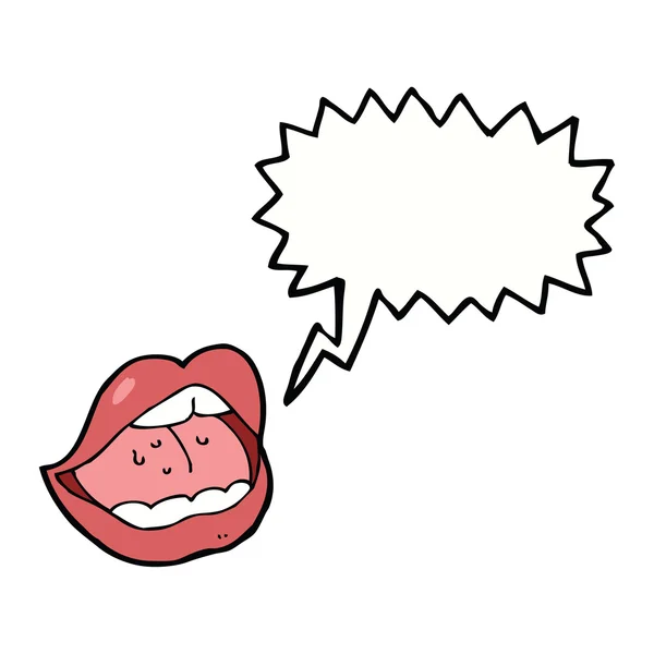 Boca abierta de dibujos animados con burbuja del habla — Vector de stock
